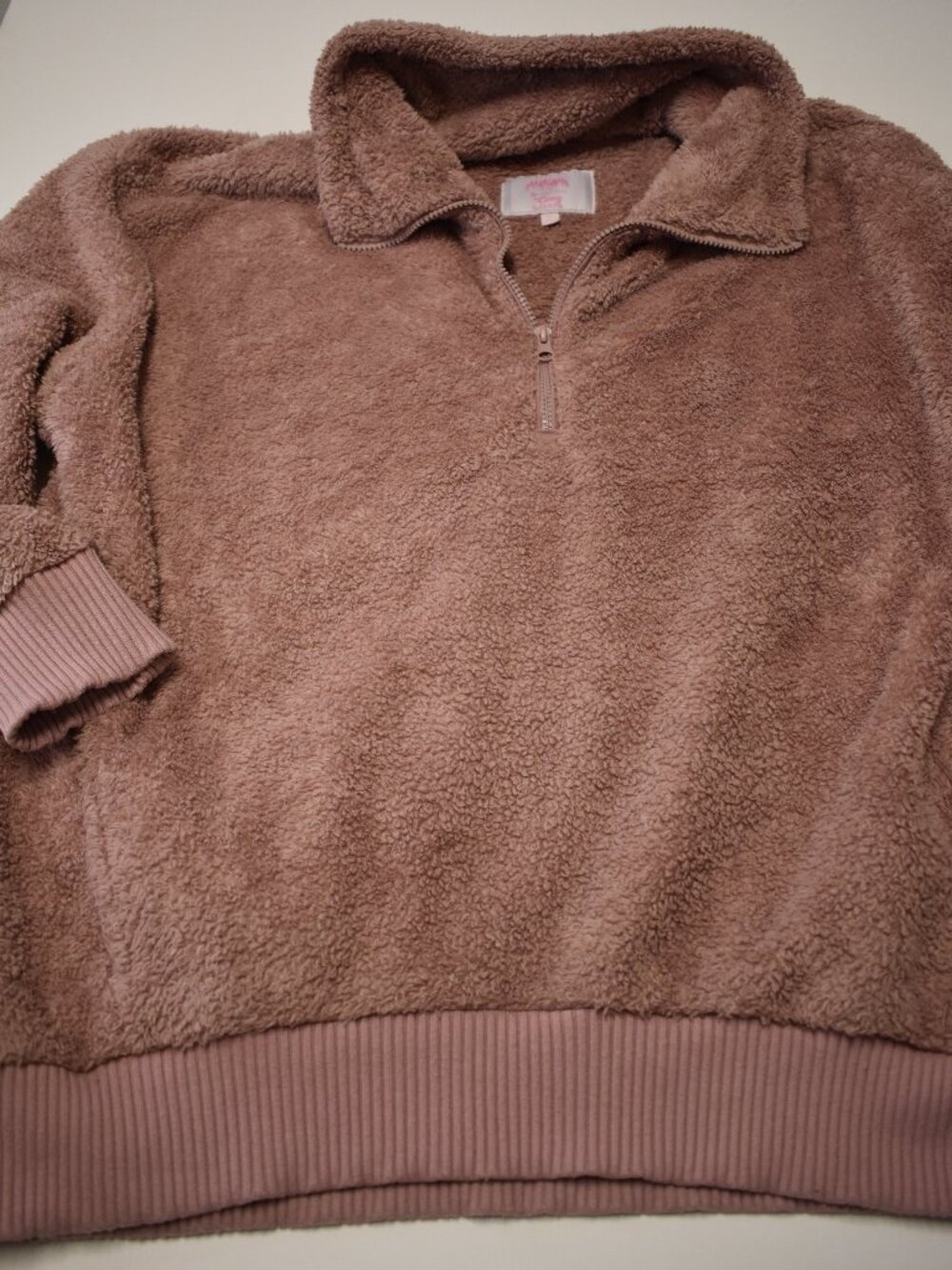 No Boundaries Womens XXL Cozy Sherpa Quarter Zip Pullover Dusty Rose Pink Fleece